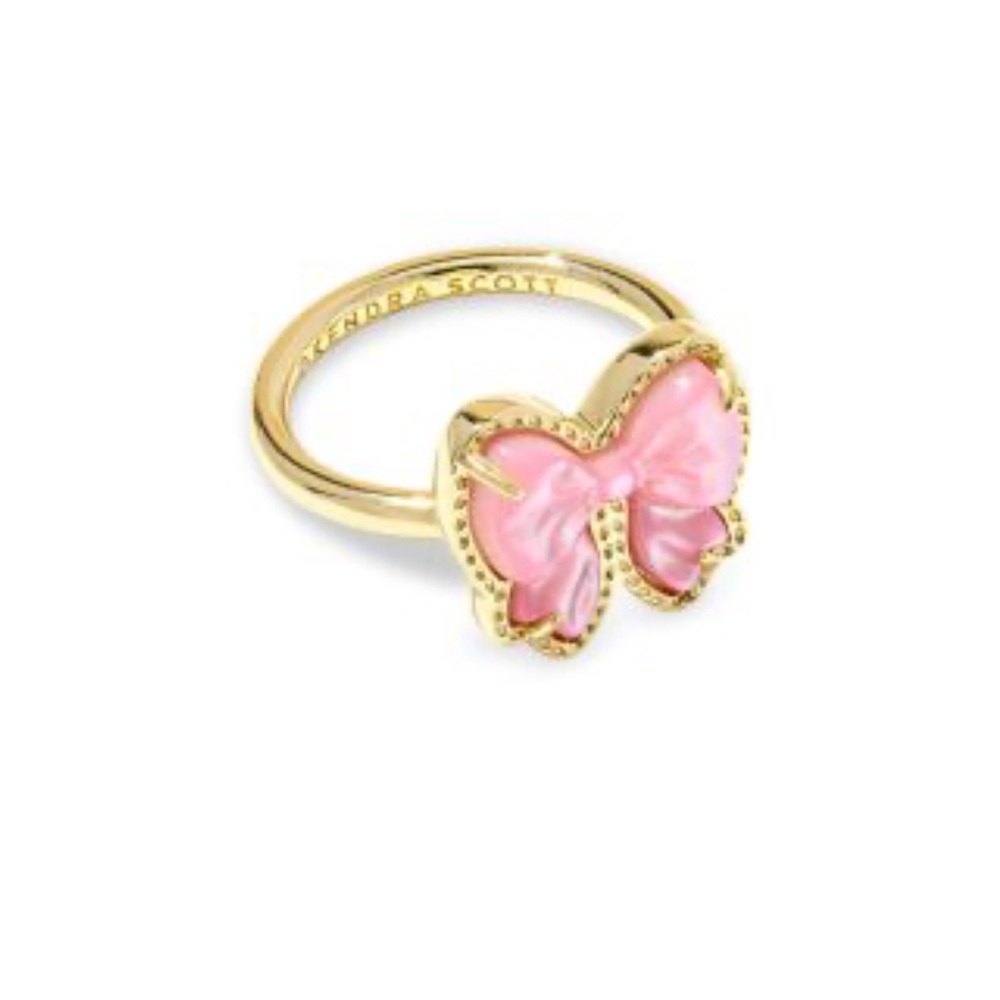 $80 Kendra Scott Haley Bow Band Ring‎ Gold Blush Mother Of Pearl NEW